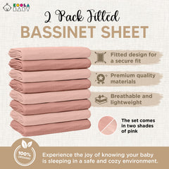KoolerThings bassinet sheets in light pink and dark pink colorway in nursery