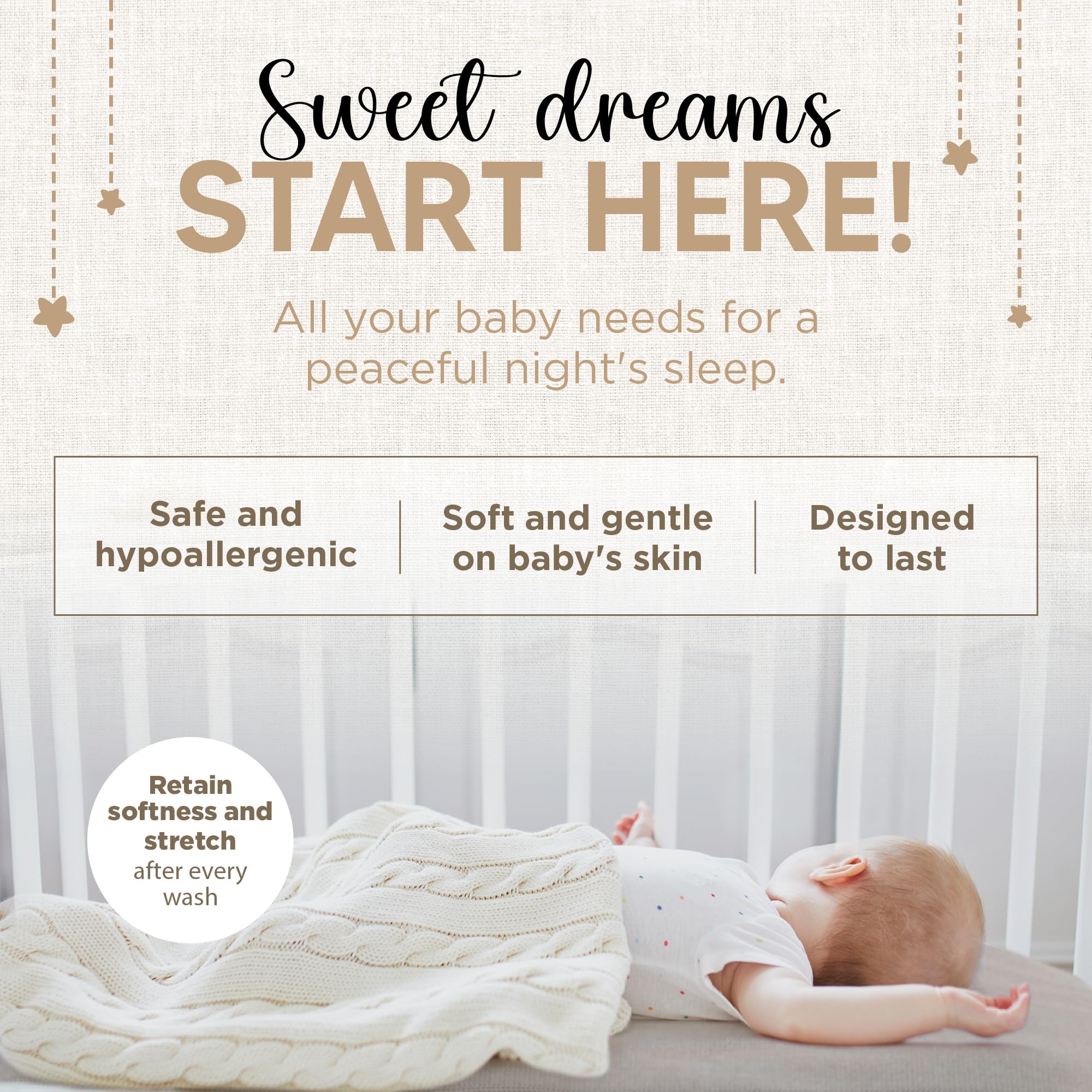 KoolerThings fitted design with secure elastic edges for snug bassinet fit