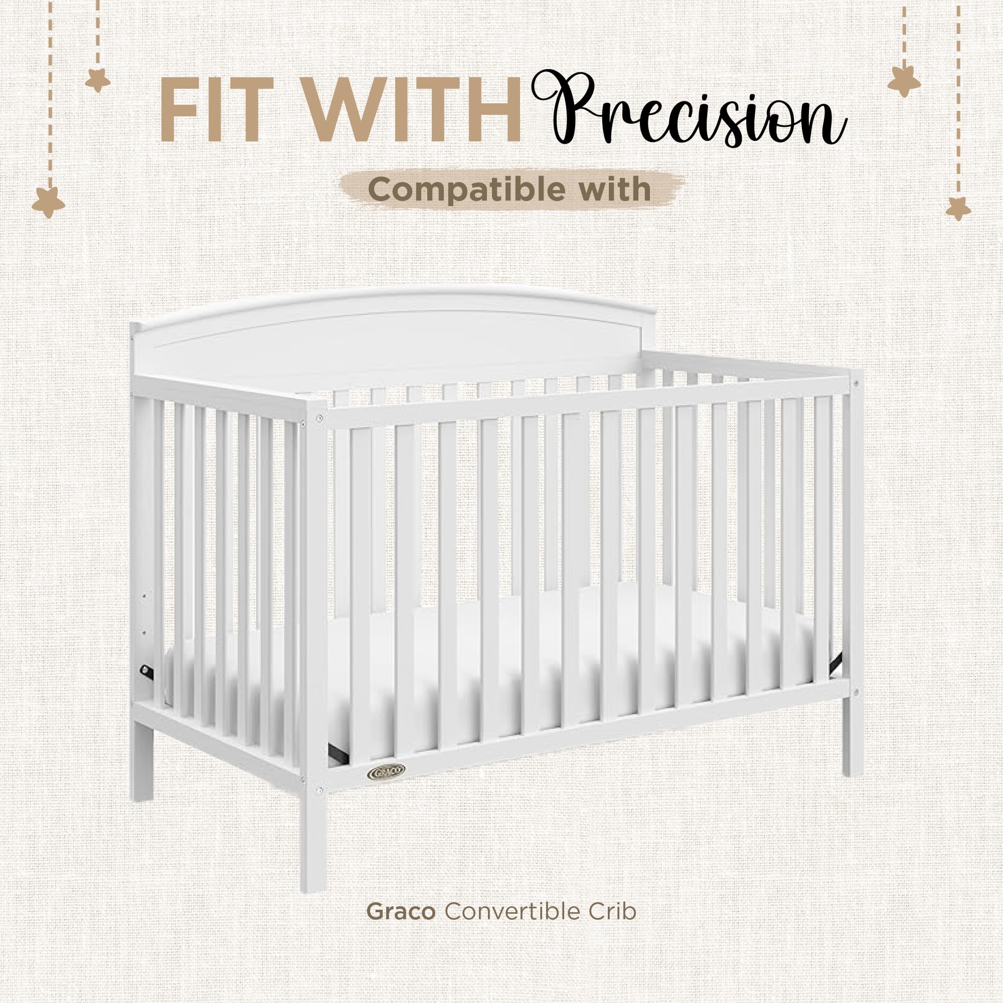 KoolerThings crib sheets organic jersey white-grey closeup stitching, durable edges for long-lasting fit.