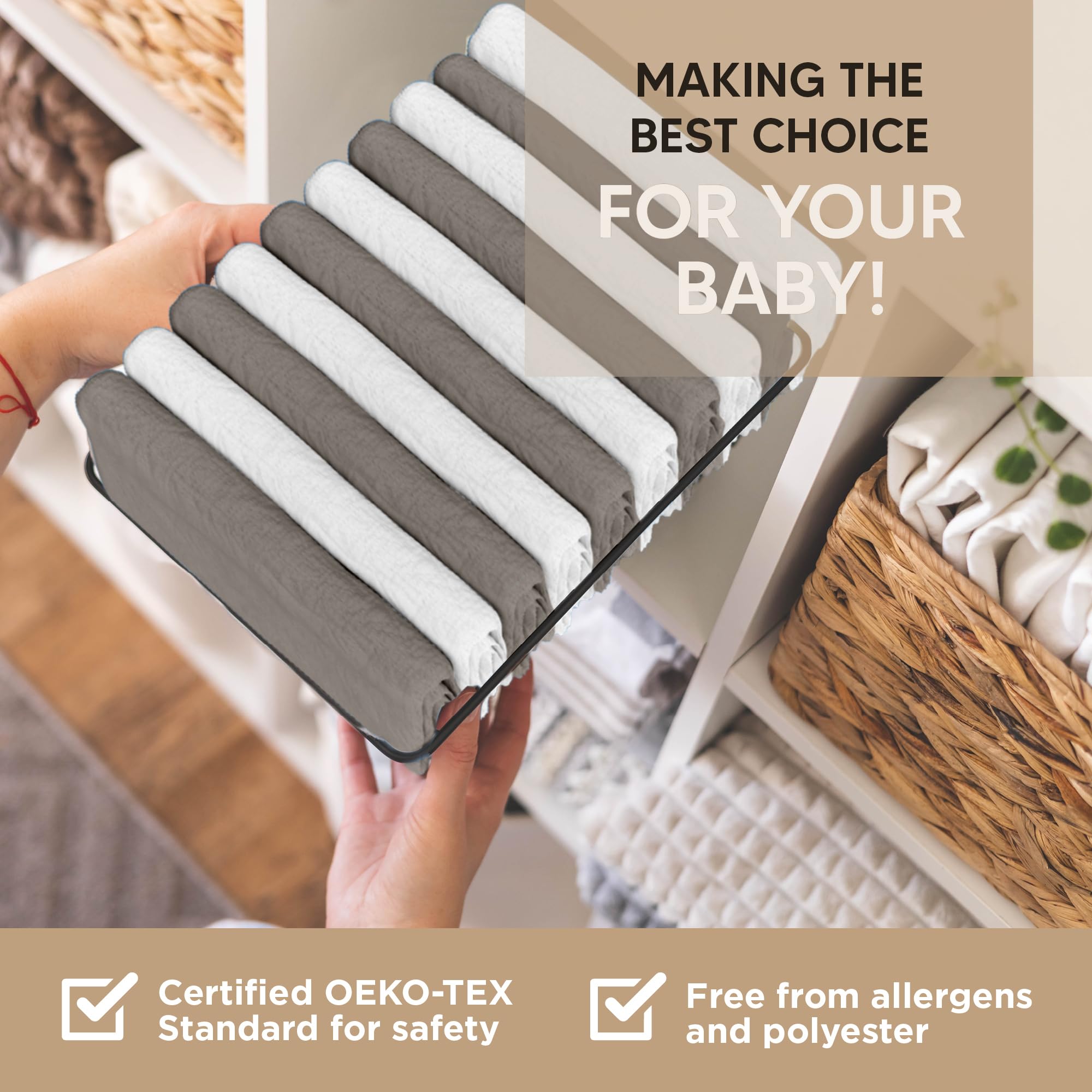 KoolerThings Pack and Play Sheets OEKO-TEX safety standard badge highlighting safety certification.