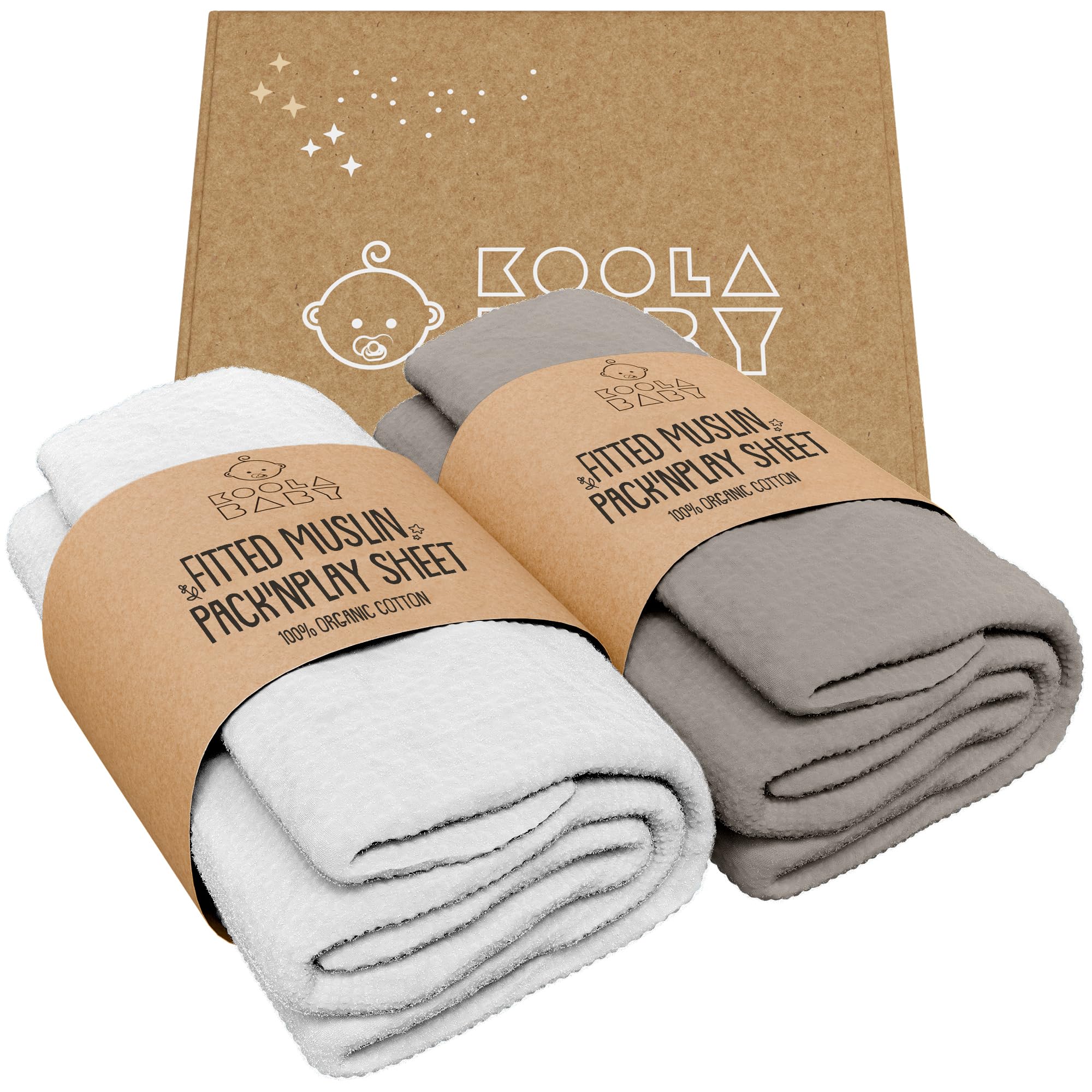 KoolerThings Pack and Play Sheets universal fit example for various play yard setups.