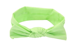 Koolgil baby bowknot headband in light green; soft cotton and gentle stretch for comfort.