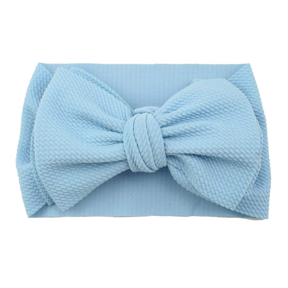 Koolgil baby girl headband blue front view, soft nylon for comfortable photos.