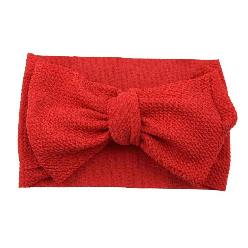 Koolgil baby girl headband bow red closeup shows soft nylon with gentle stretch for comfy wear.