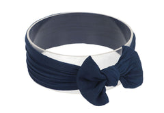 Koolgil baby headband navy front view highlights soft nylon and bow knot for everyday wear.