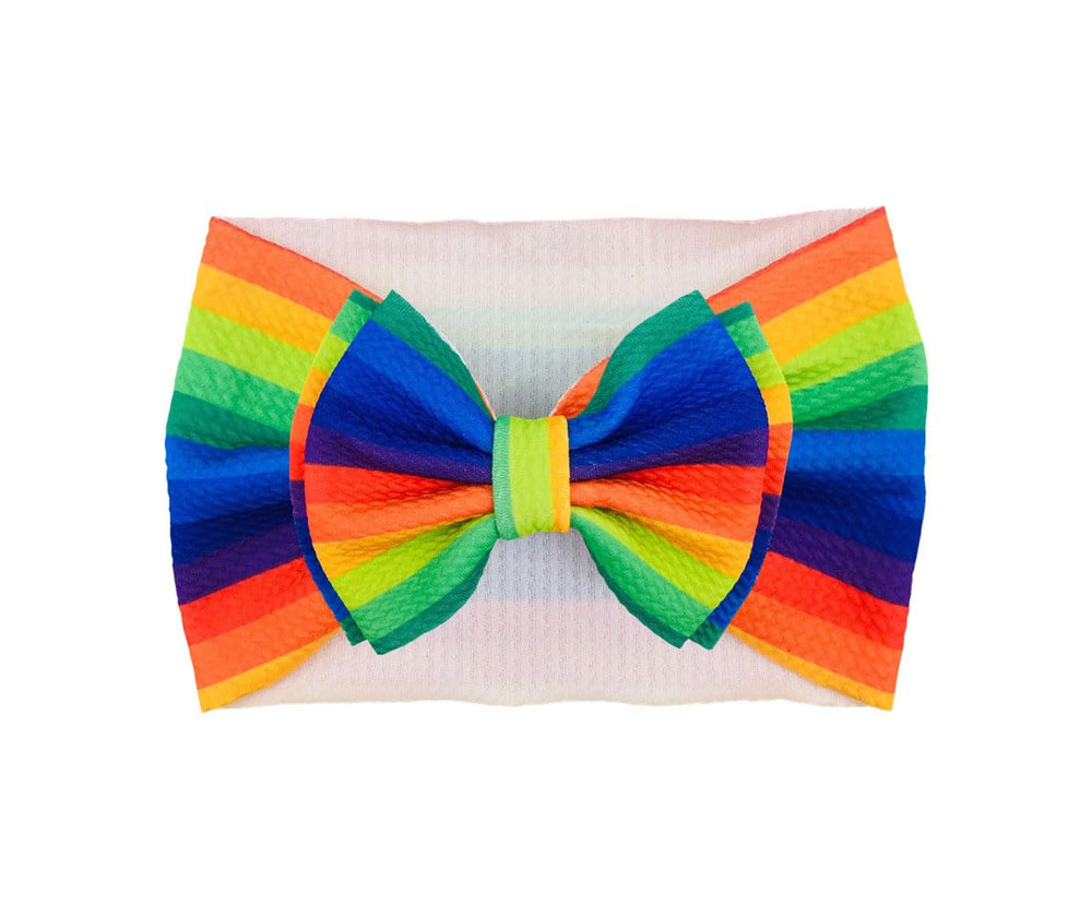 Koolgil baby headband with a soft nylon rainbow bow, ideal for photoshoots and celebrations.