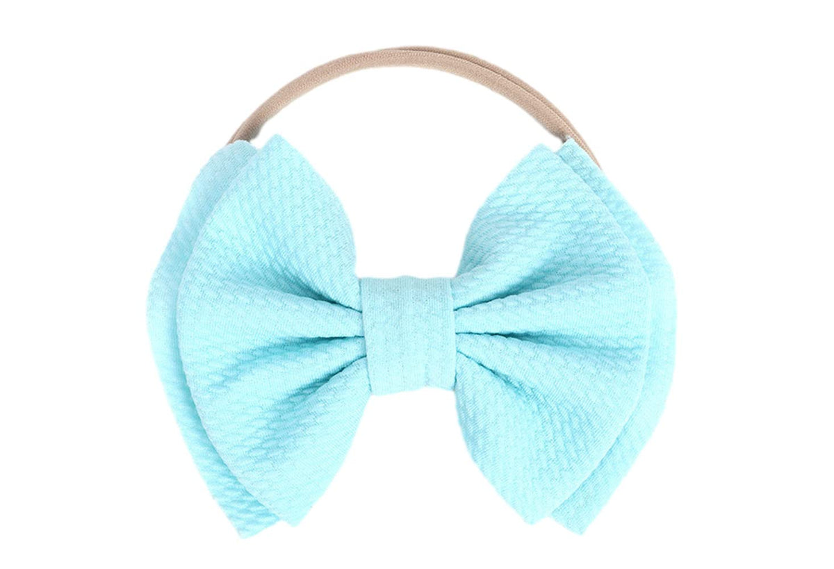 Koolgil baby headband blue front view with soft double bow for photo shoots