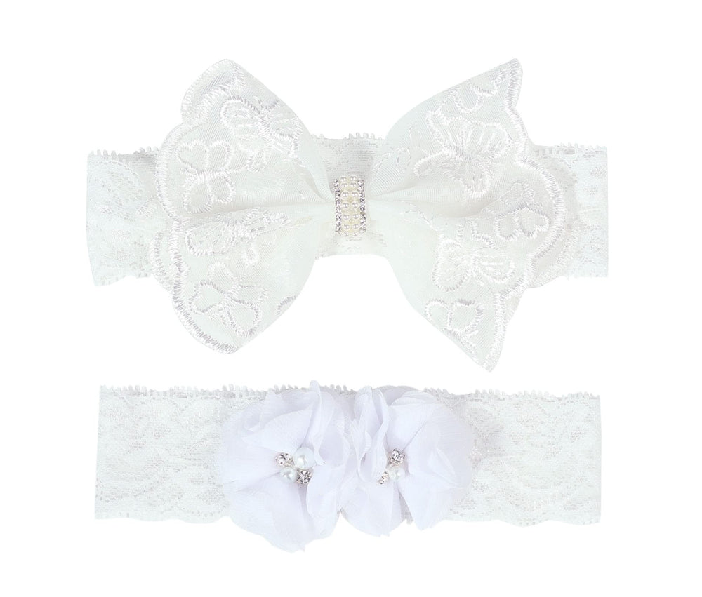 Koolgil baby headband lace bow white close-up for photos.