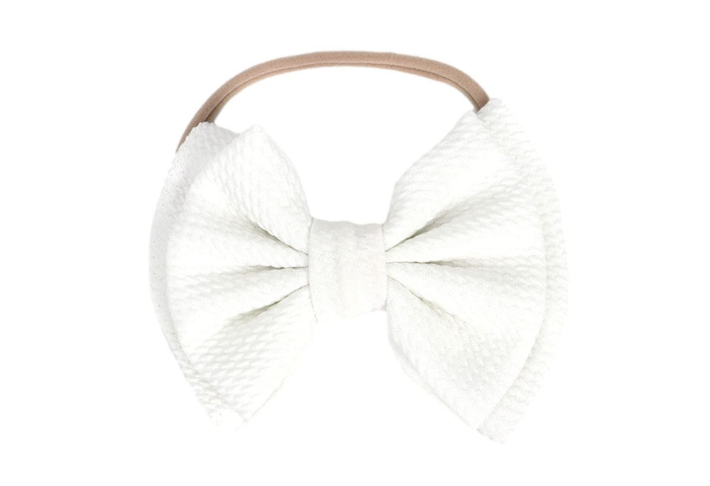 Koolgil baby headband white double bow for comfortable all-day wear.