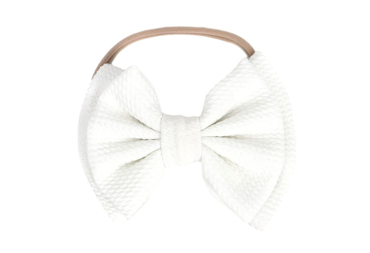 Koolgil baby headband white double bow for comfortable all-day wear.