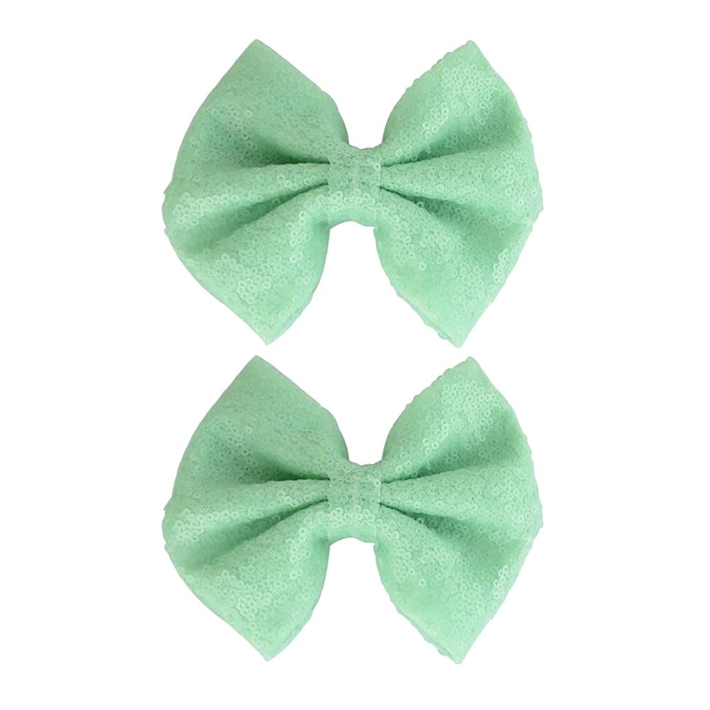Koolgil glitter sequins bow light green clip for secure all-day wear