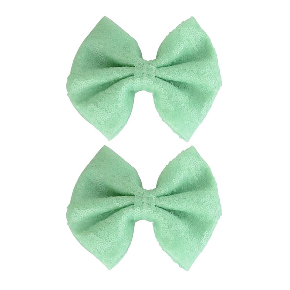 Koolgil glitter sequins bow light green clip for secure all-day wear