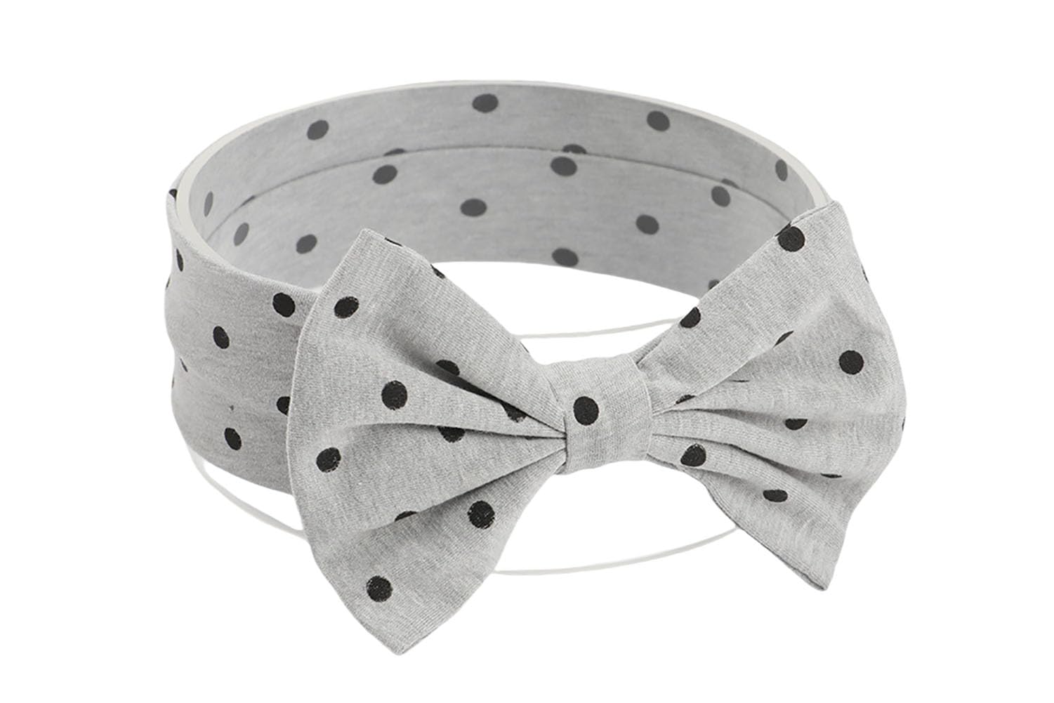 Koolgil headband polka-dot bowknot in grey, soft cotton for daily wear and photos.