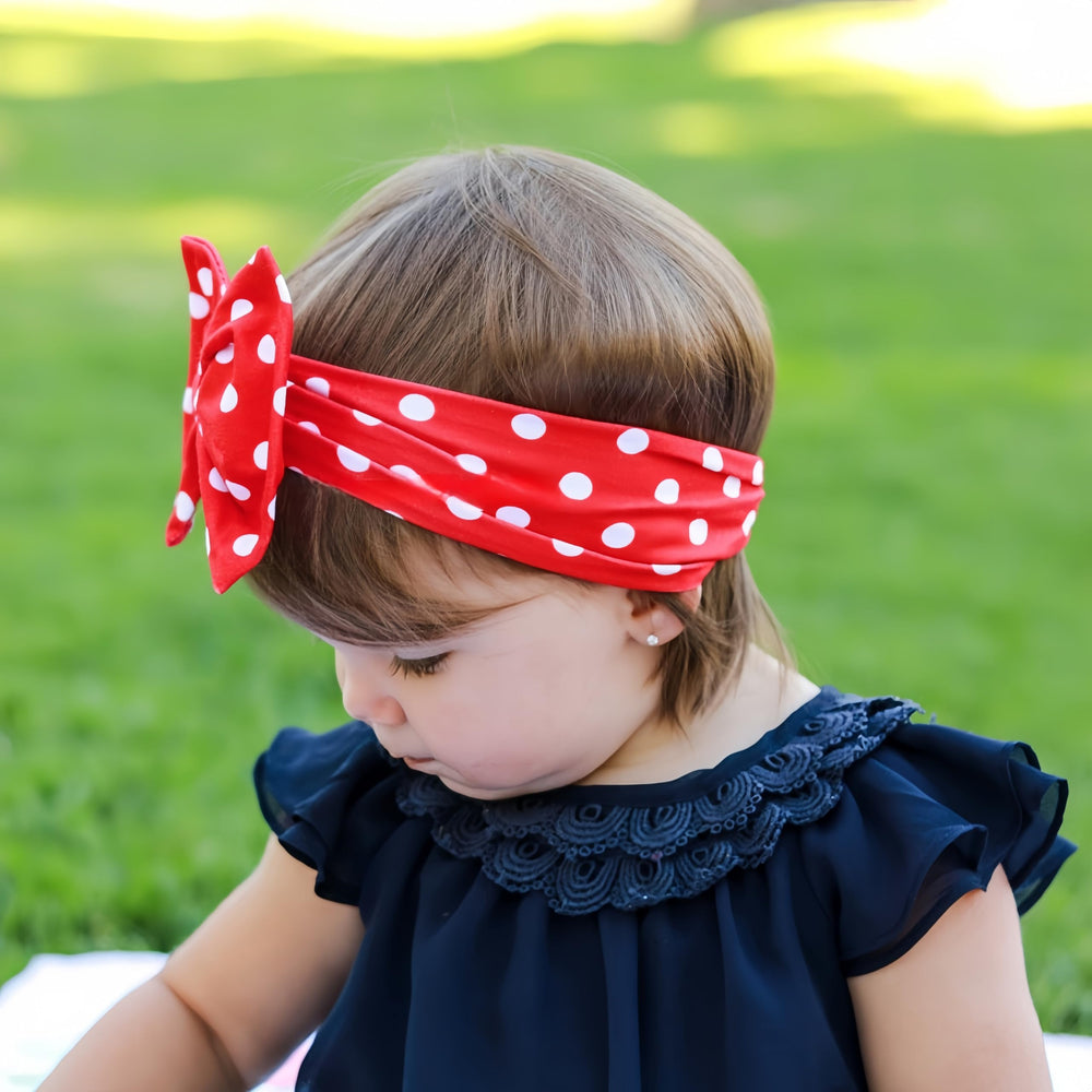 Koolgil polka-dot headband, soft cotton, secure bowknot ideal for cute family photos.