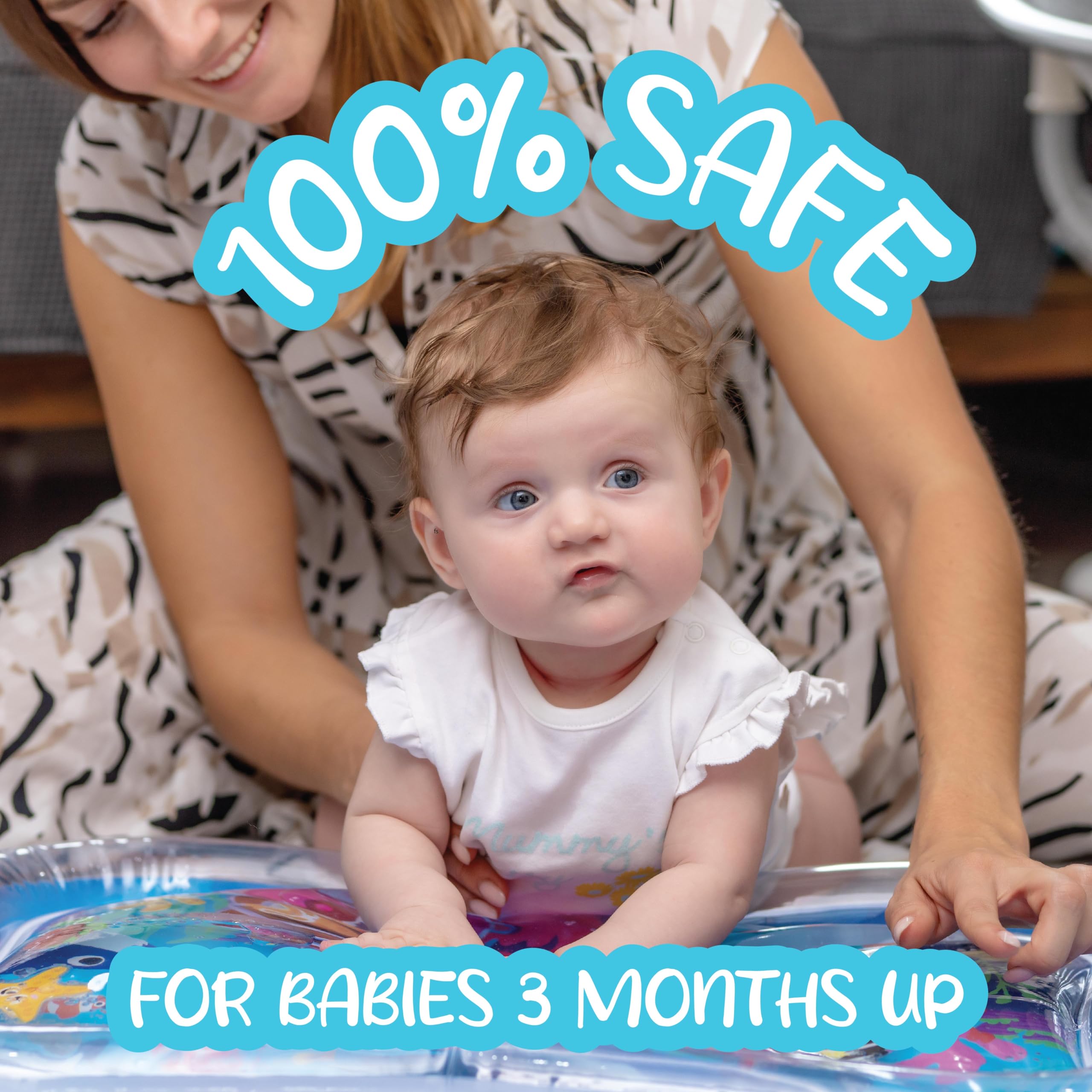 KooKooBaby infant water mat doubles as a giftable, safe, engaging baby toy.