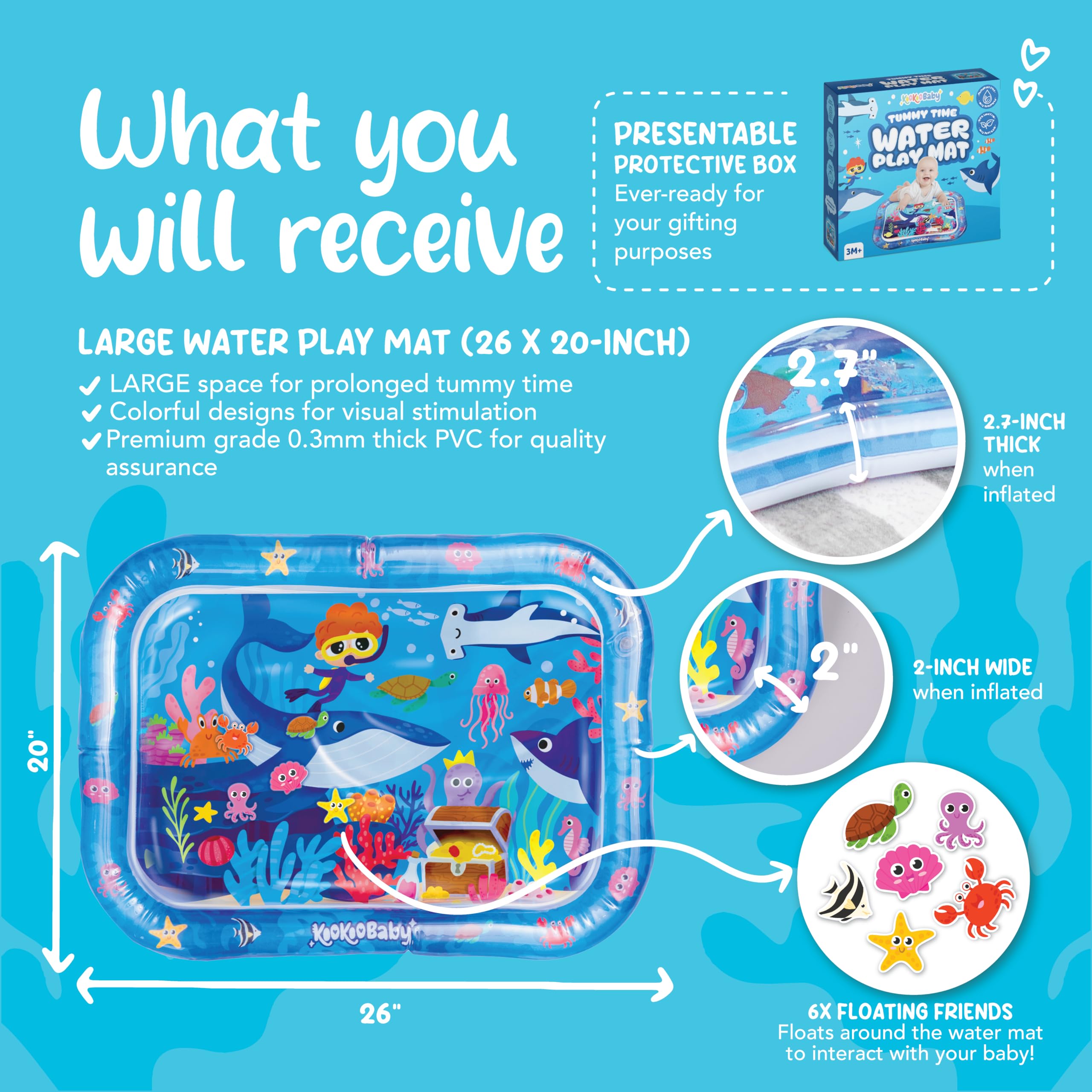 KooKooBaby sensory mat with bright colors supports cognitive development through visual and tactile exploration.