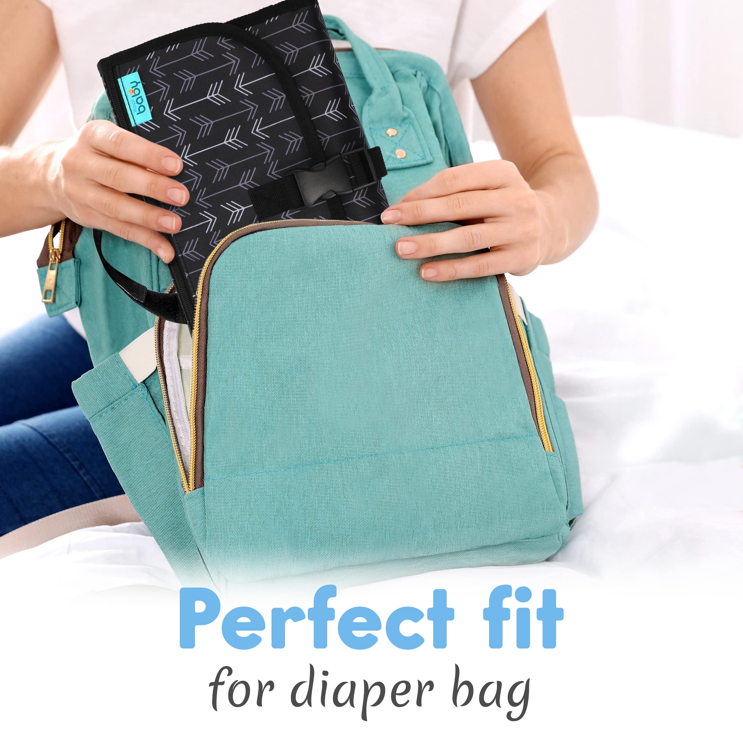 Kopi Baby baby essentials stored in two large pockets for organization.