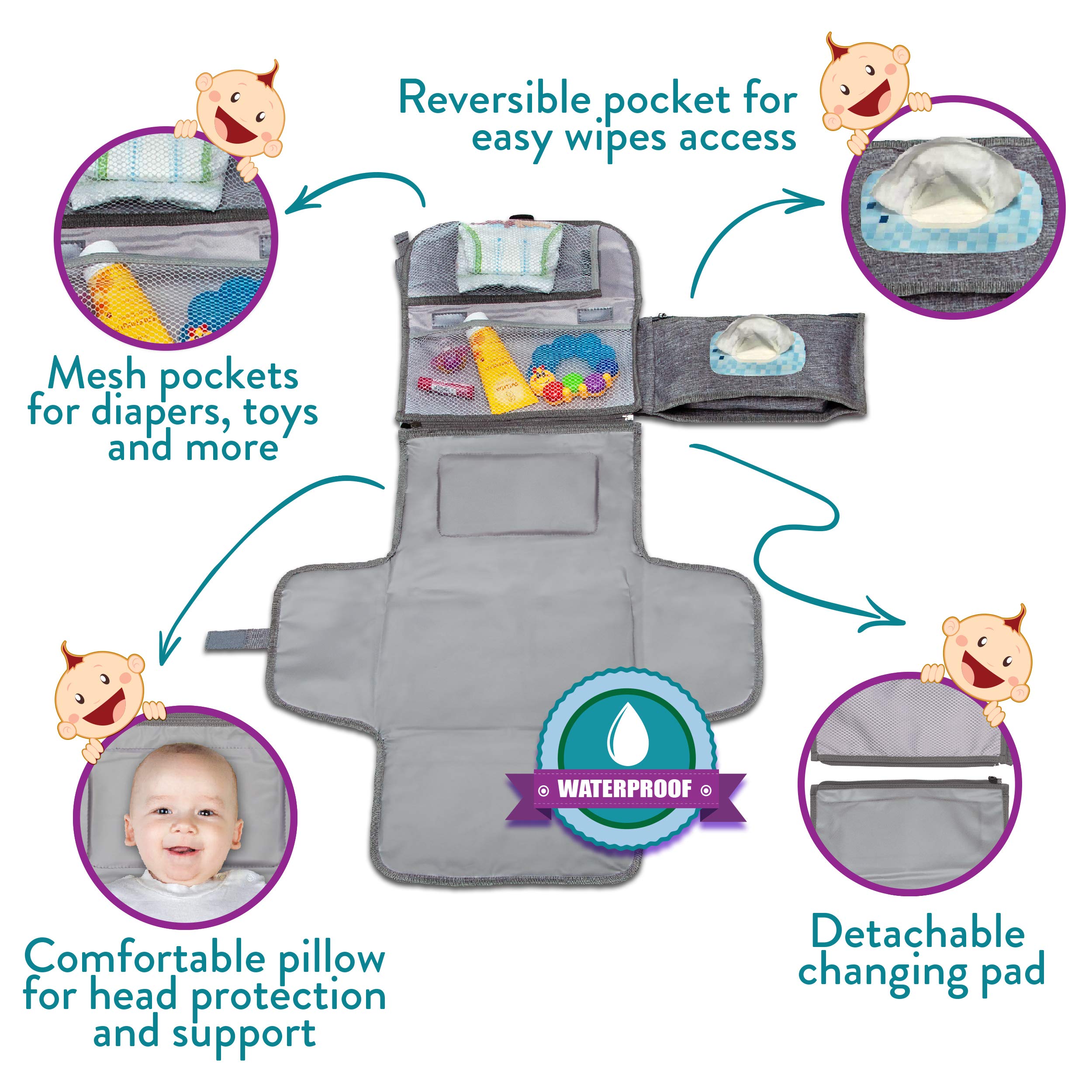 Kopi Baby changing pad attached to stroller for quick on-the-go changes