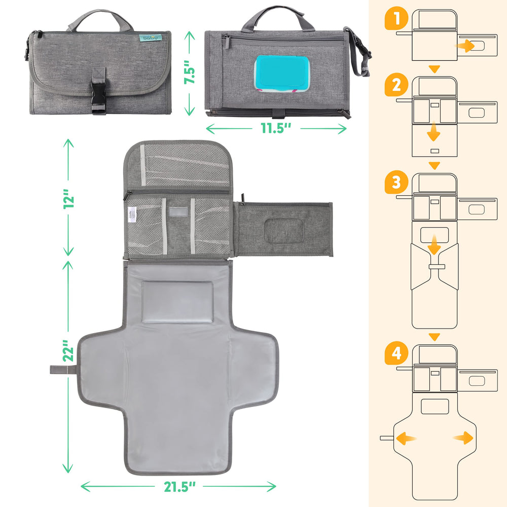 Kopi Baby portable changing pad built-in pillow offers comfy diaper changes anywhere.