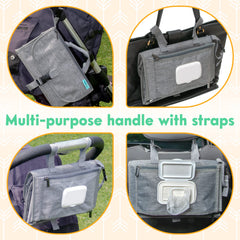 Kopi Baby portable changing pad with stroller attachment for easy transport.