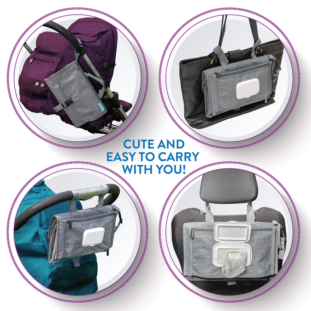 Kopi Baby changing pad with wipes pocket open for easy access