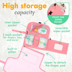 Kopi Baby portable diaper changing pad open showing built-in pillow for comfortable changes.