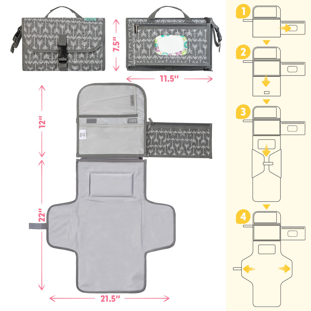 Kopi Baby portable changing pad pillow inside offers baby comfort during changes.