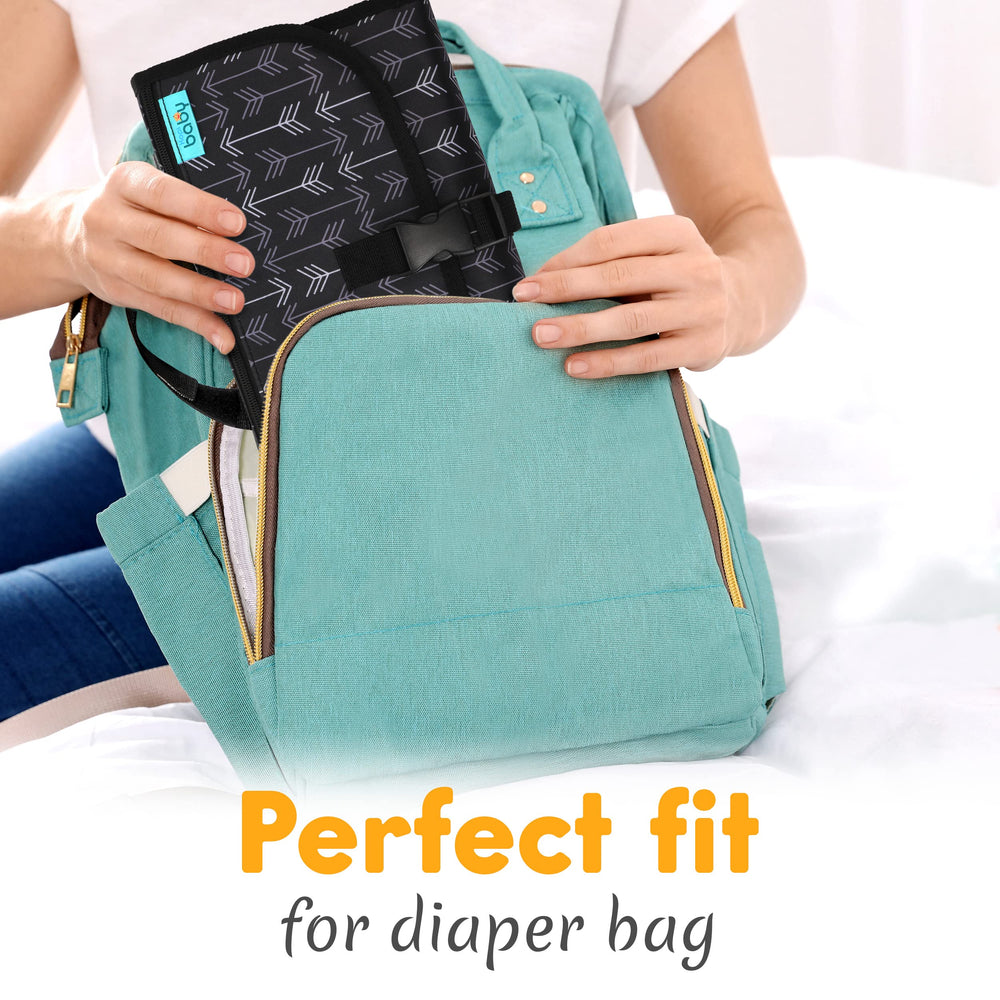 Kopi Baby portable diaper changing pad two large pockets and inner pocket help organize essentials.