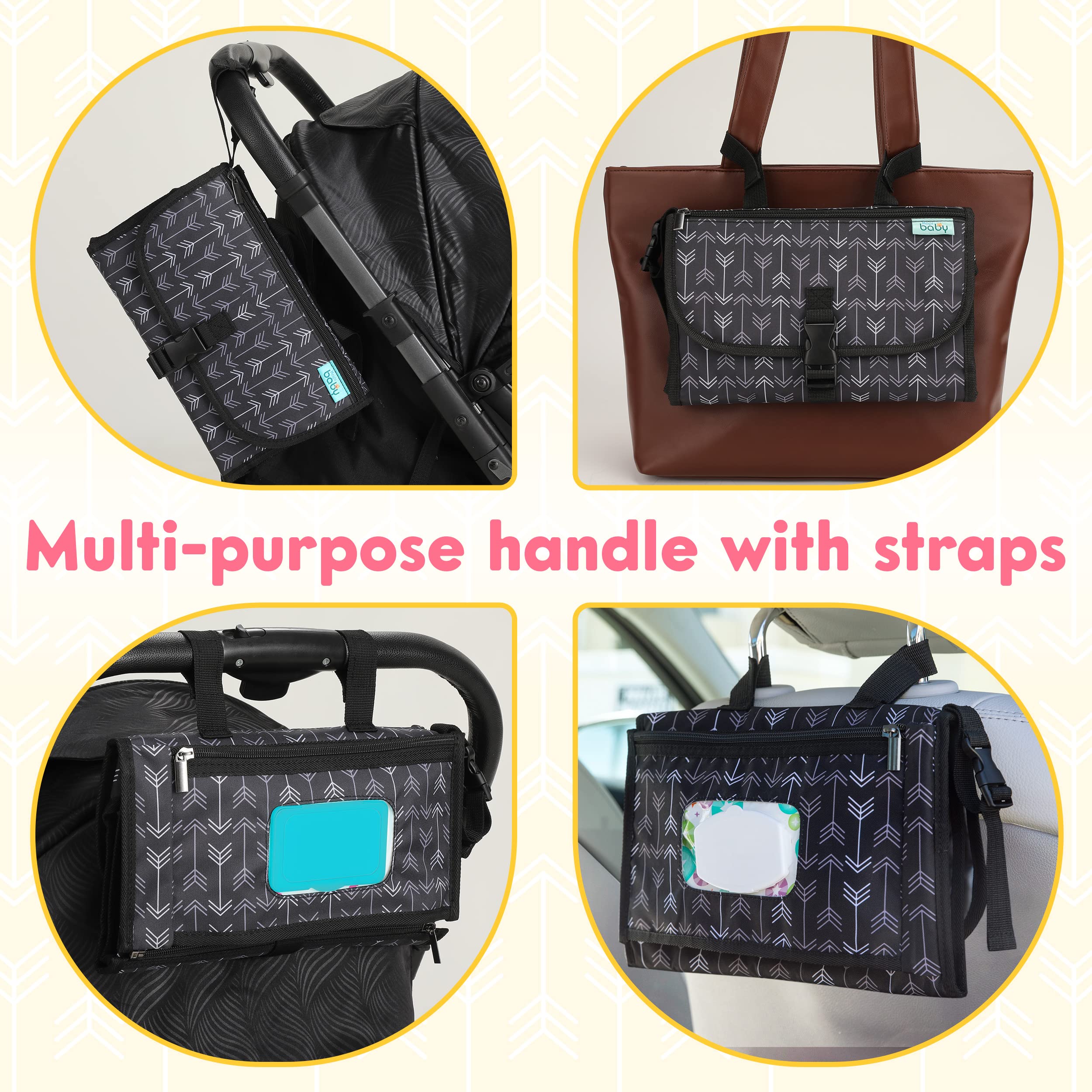 Kopi Baby travel bag with wipe pocket and front zipper for on-the-go essentials.