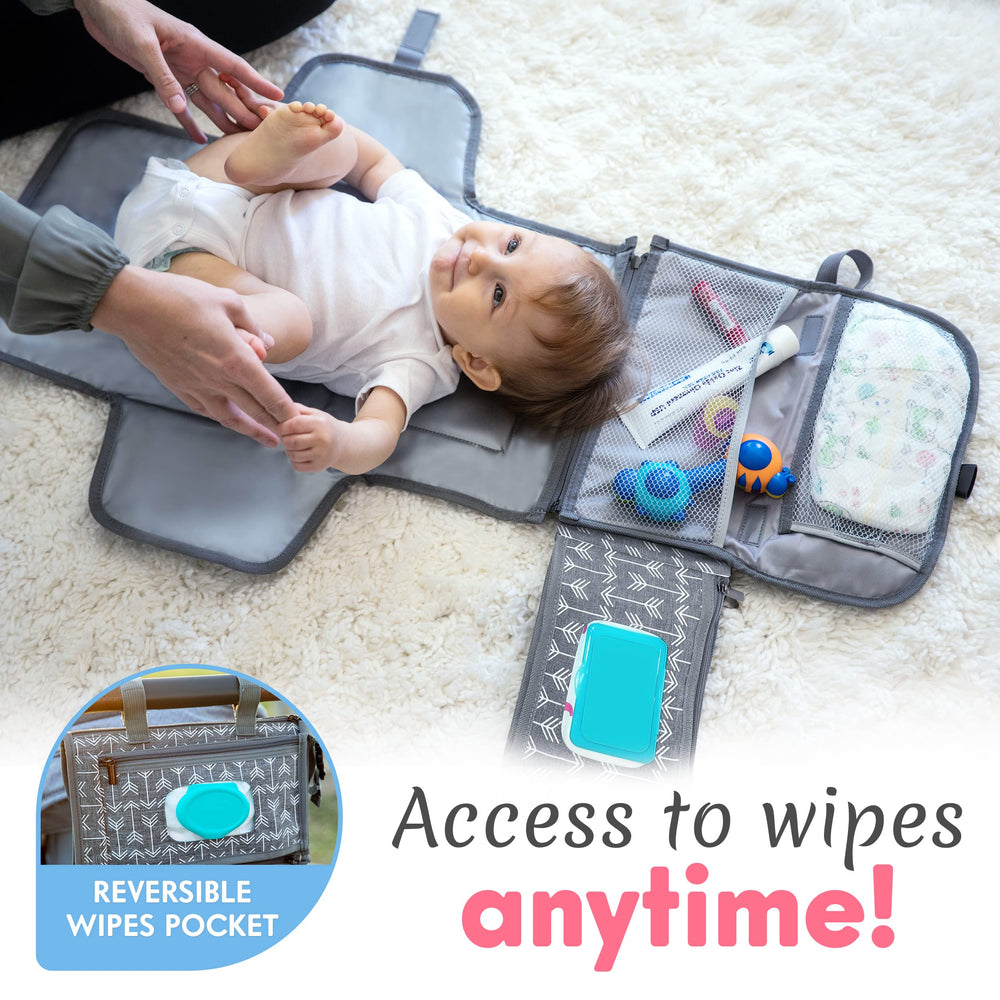 Kopi Baby travel-changing bag front pocket visible for quick, organized essential storage.