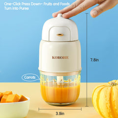 KOROBIE Baby Food Maker Mini White bowl demonstrates blending for nutritious purees.