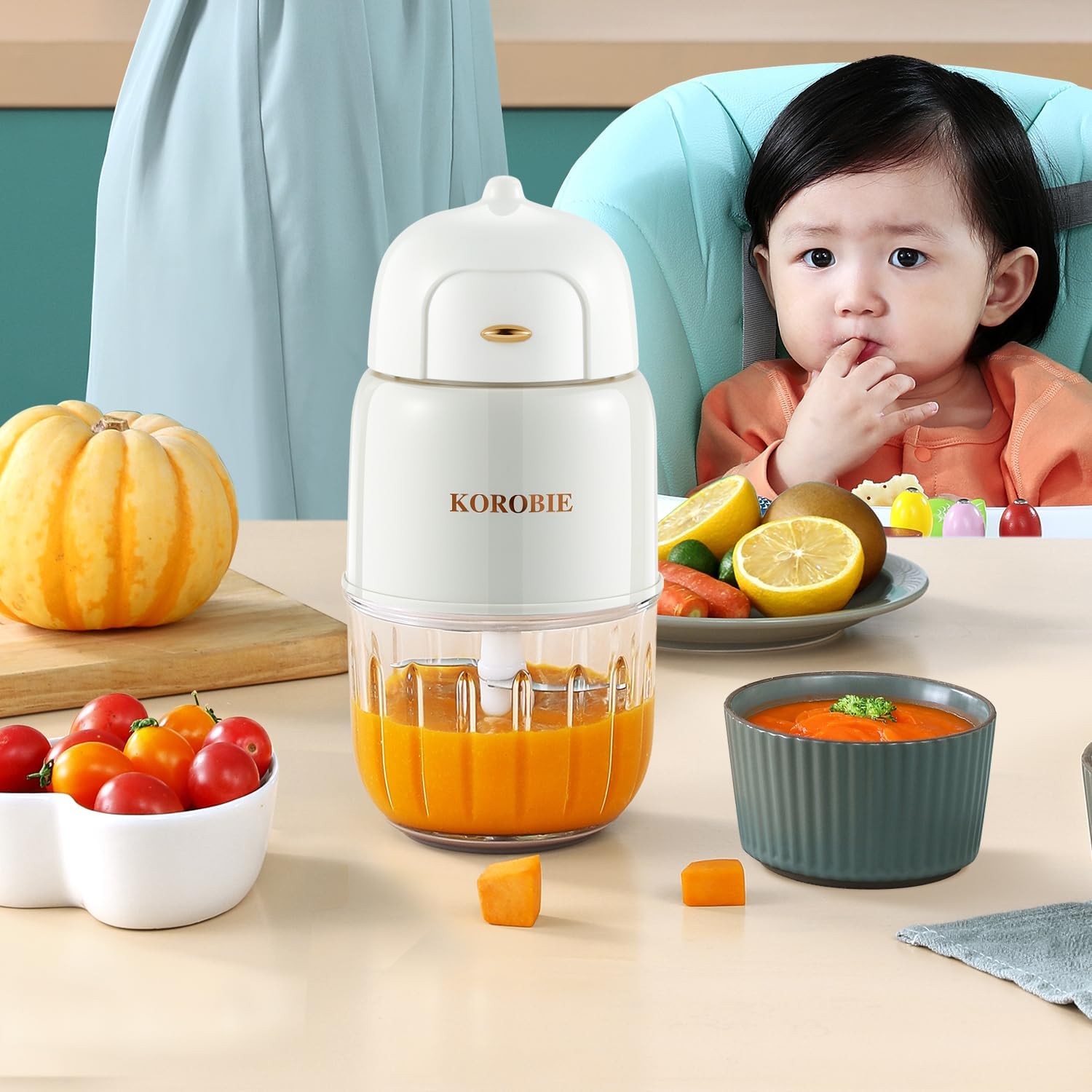 KOROBIE Baby Food Maker Mini White dishwasher-safe parts simplify cleanup after meals.