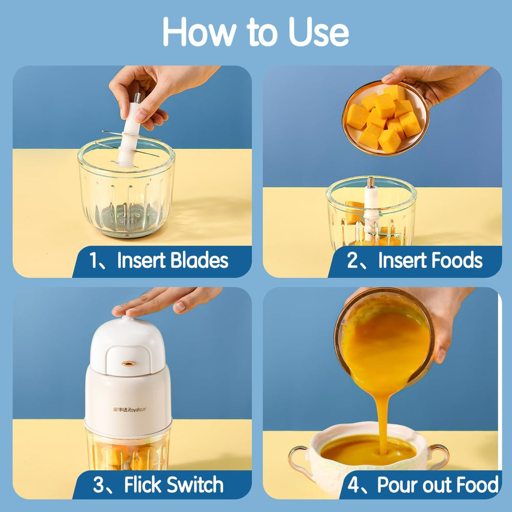 KOROBIE Baby Food Maker Mini White use-case highlights versatile meals from purees to soft solids.