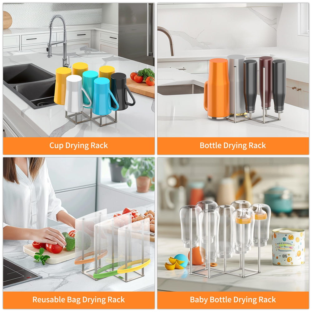 KORRTFID Foldable Bottle Drying Rack holds up to seven bottles for efficient drying.