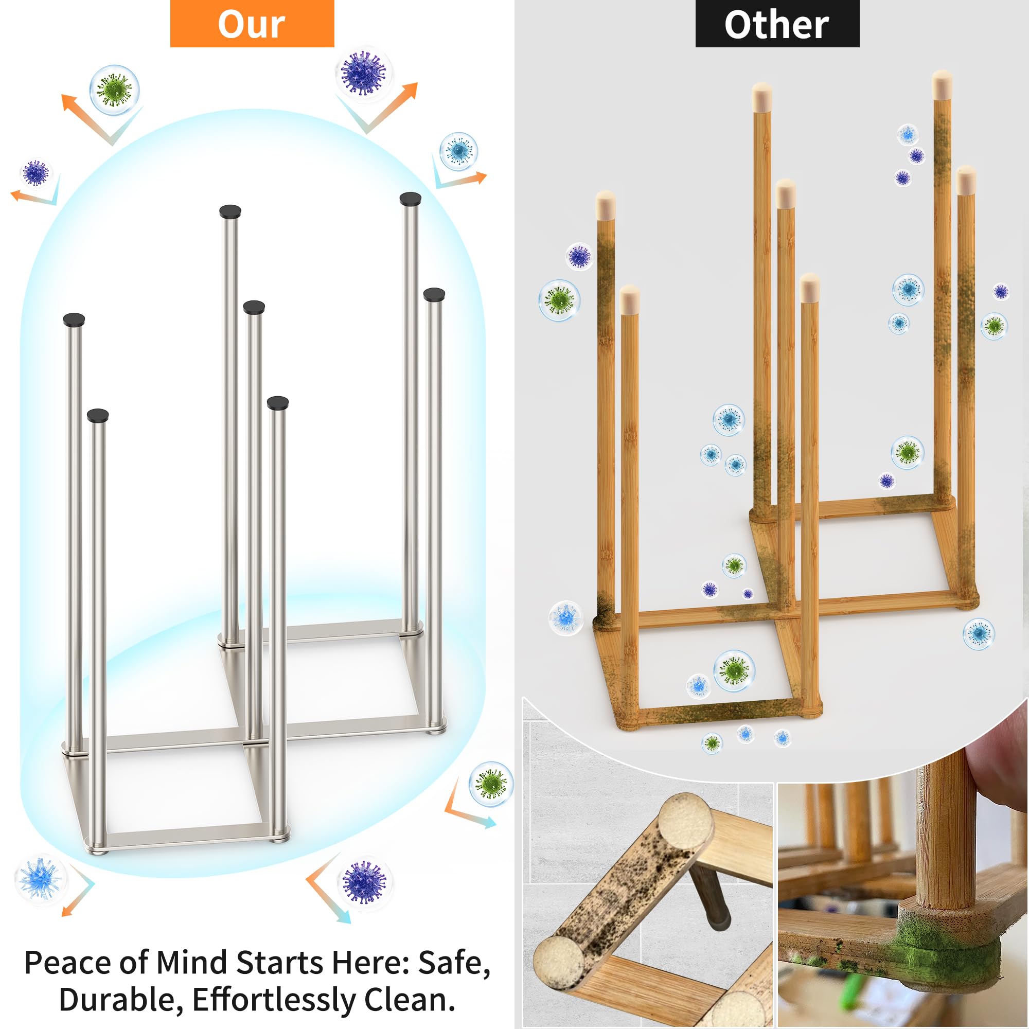 KORRTFID Foldable Rack uses stainless steel rods for sturdy drying.