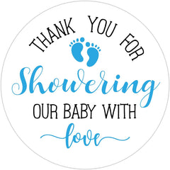 KORTTITALO blue little feet sticker, perfect for sealing baby shower envelopes.