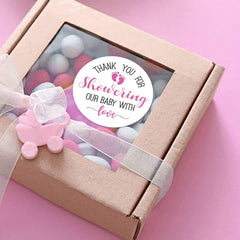 KORTTITALO pink baby shower favor sticker for decorating bags and jars
