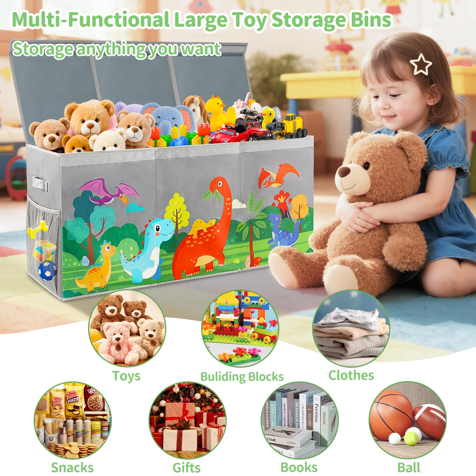 KORVAX toy box with collapsible lids keeps items dust-free and accessible.