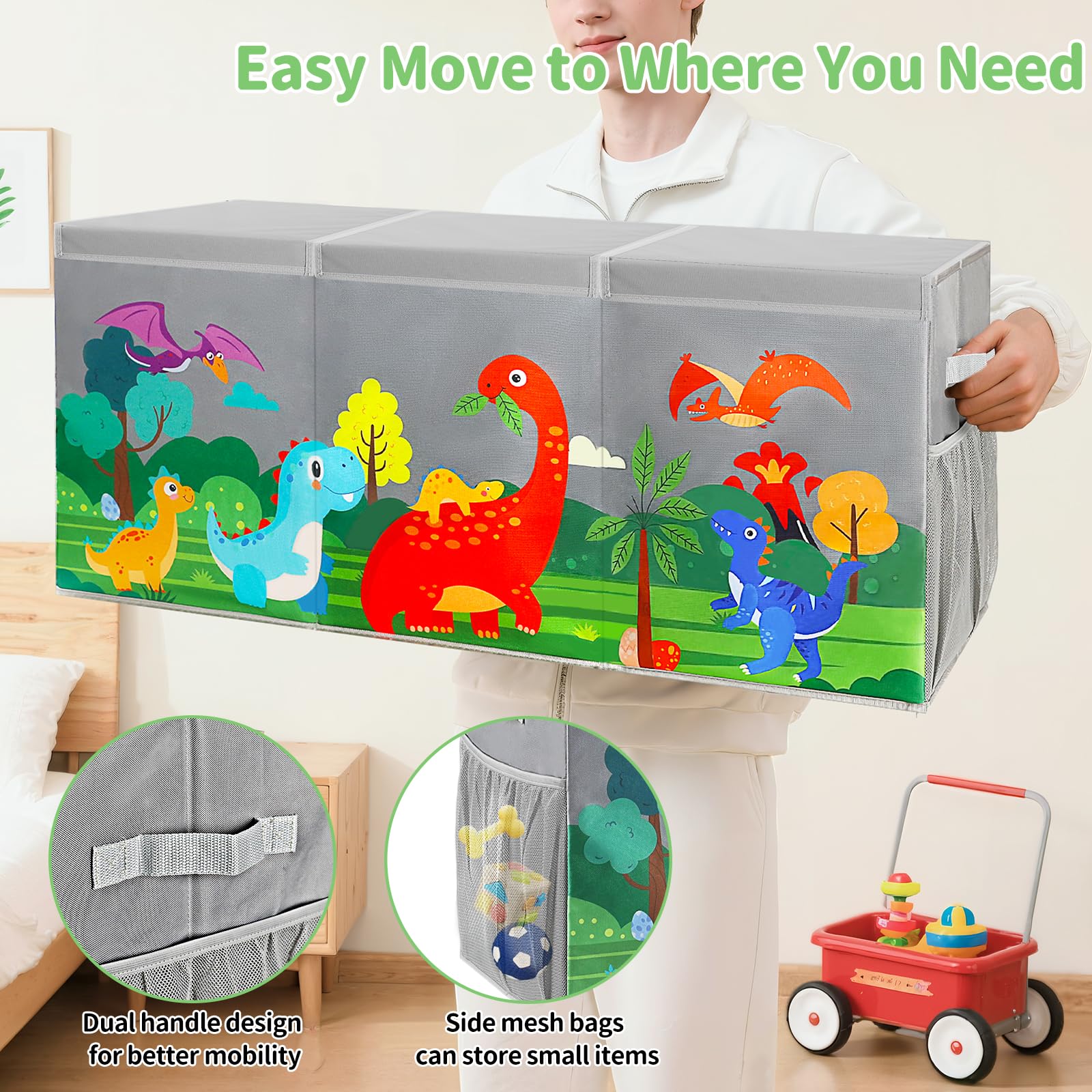 KORVAX toy box with lids protects contents from dust during storage.