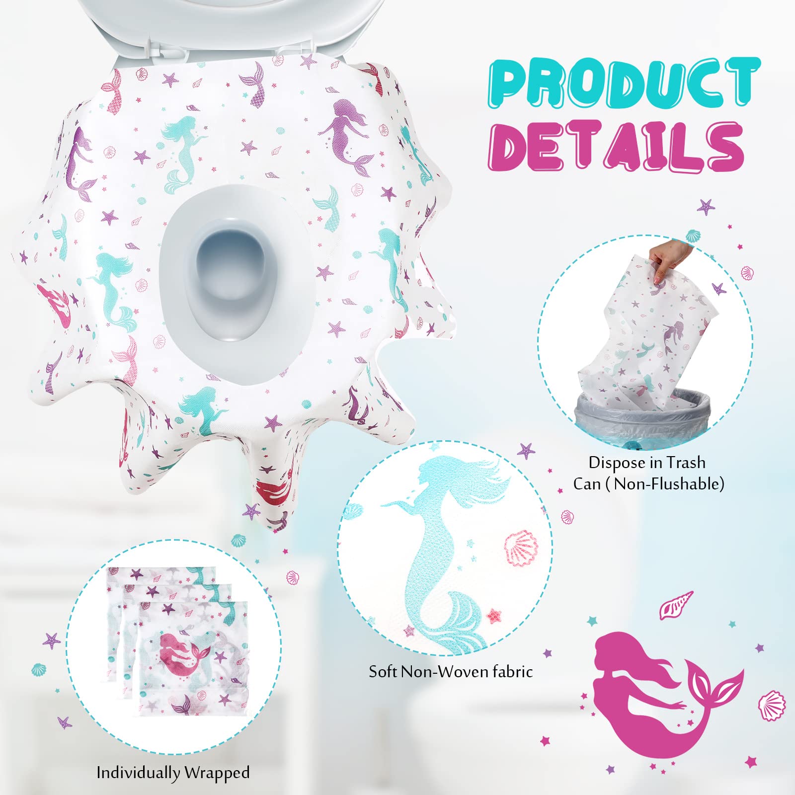 Kosiz Mermaid toilet seat cover large 65x62 cm coverage reduces mess.