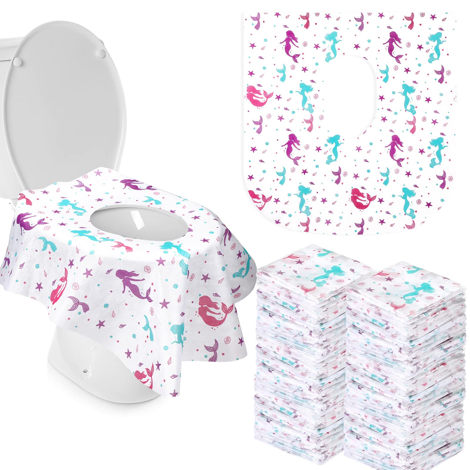Kosiz Mermaid toilet seat covers pack provides hygienic travel protection in public restrooms.