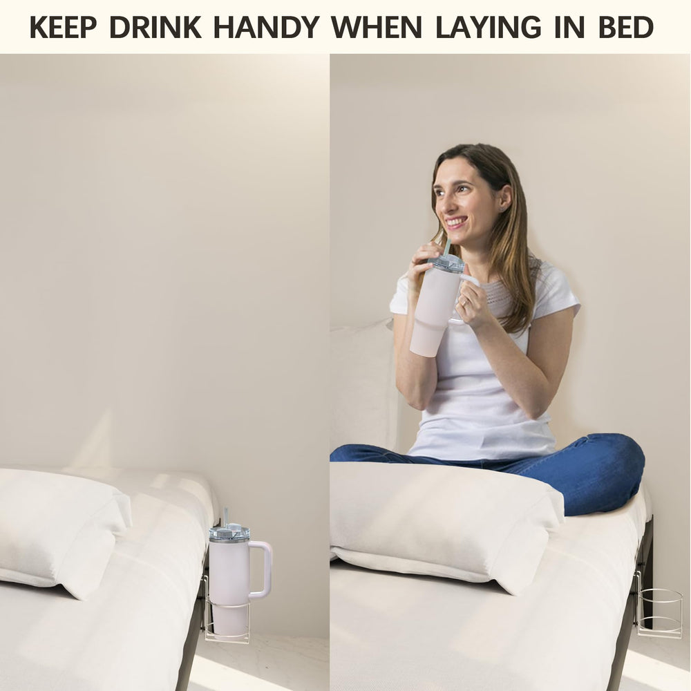 KOXHERO cup-holder-crib-rail secures drinks near crib rail.