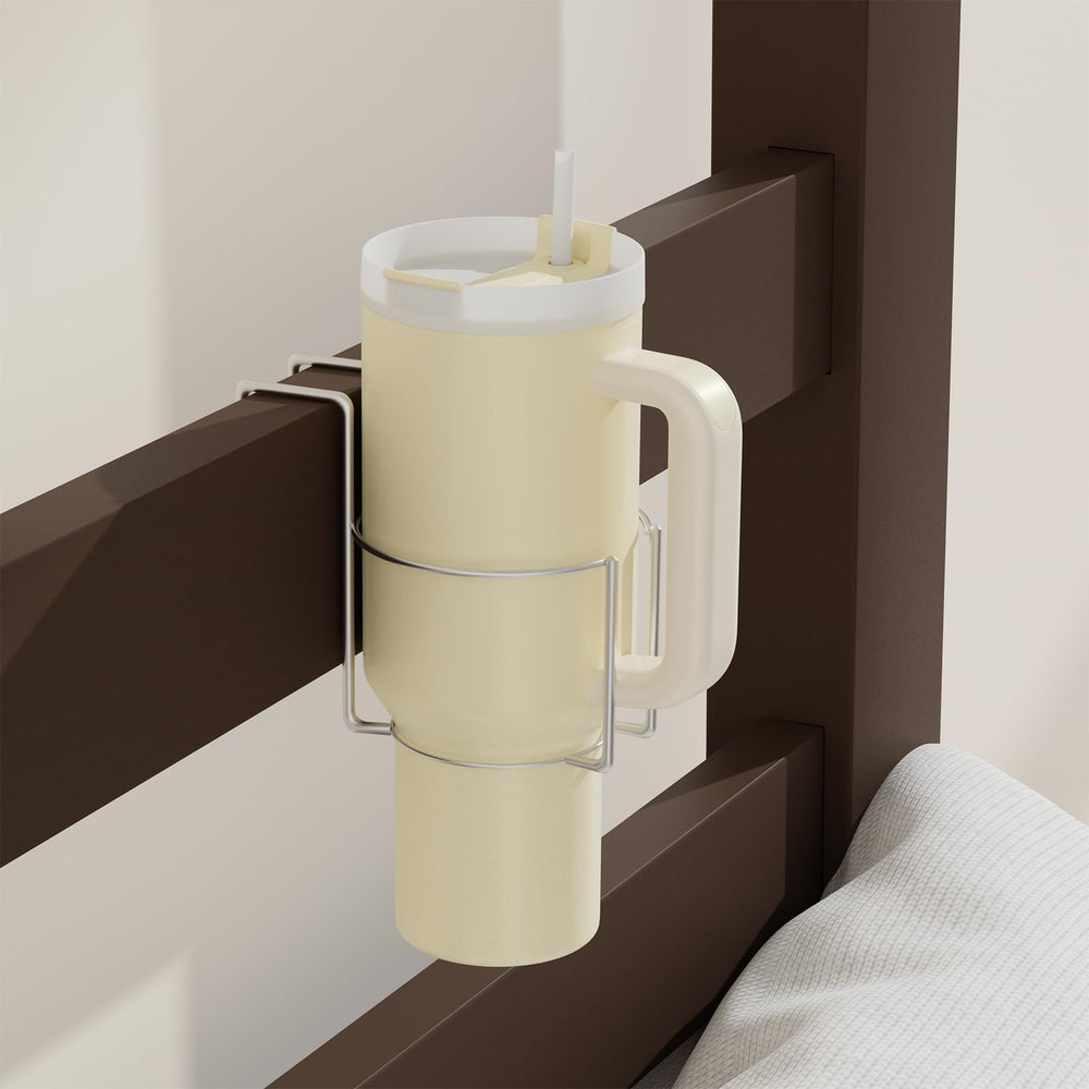 KOXHERO bed cup holder closeup shows a sturdy 4in cradle for drinks.