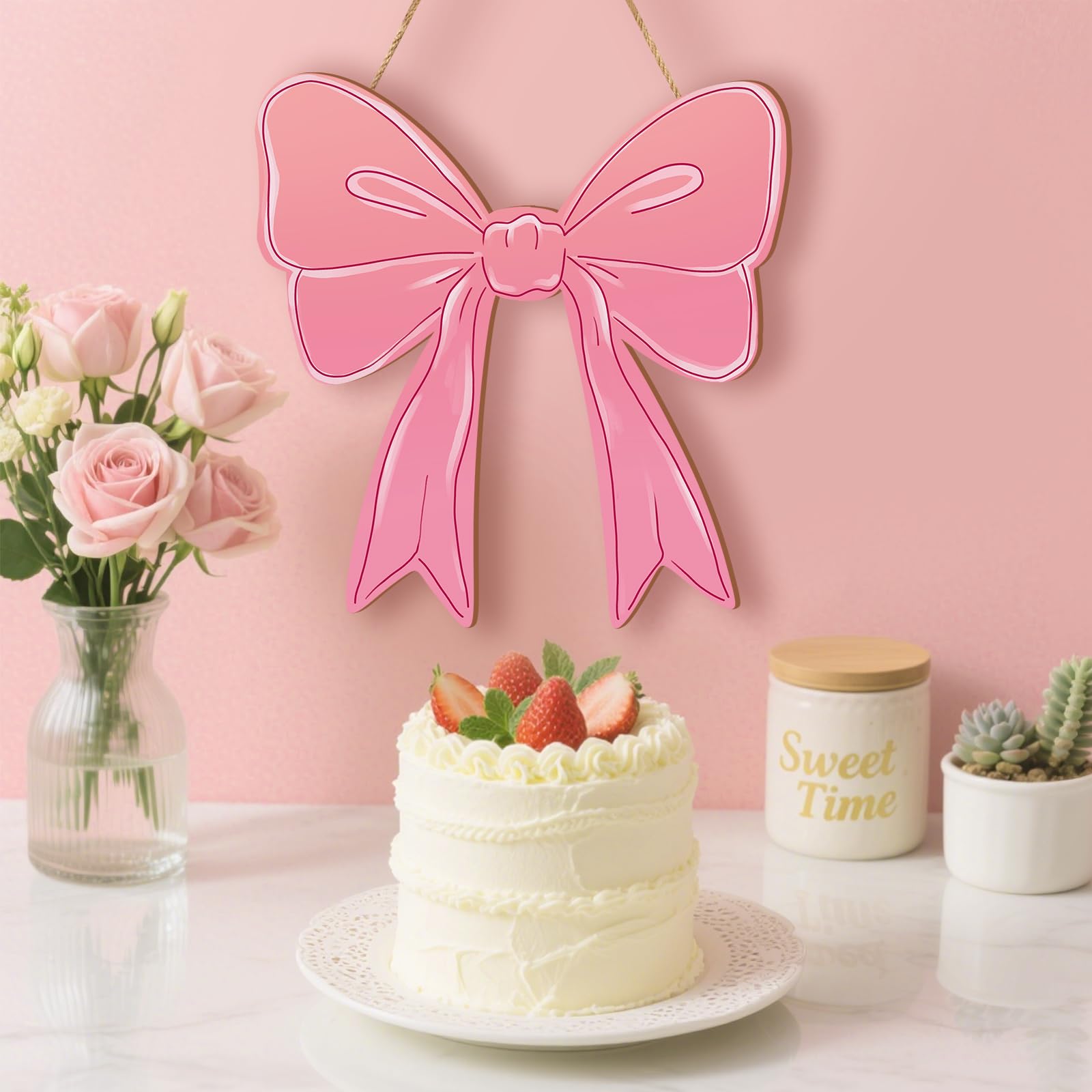 KOYILTD bedroom wall art pink bow sign elevates cozy vibe