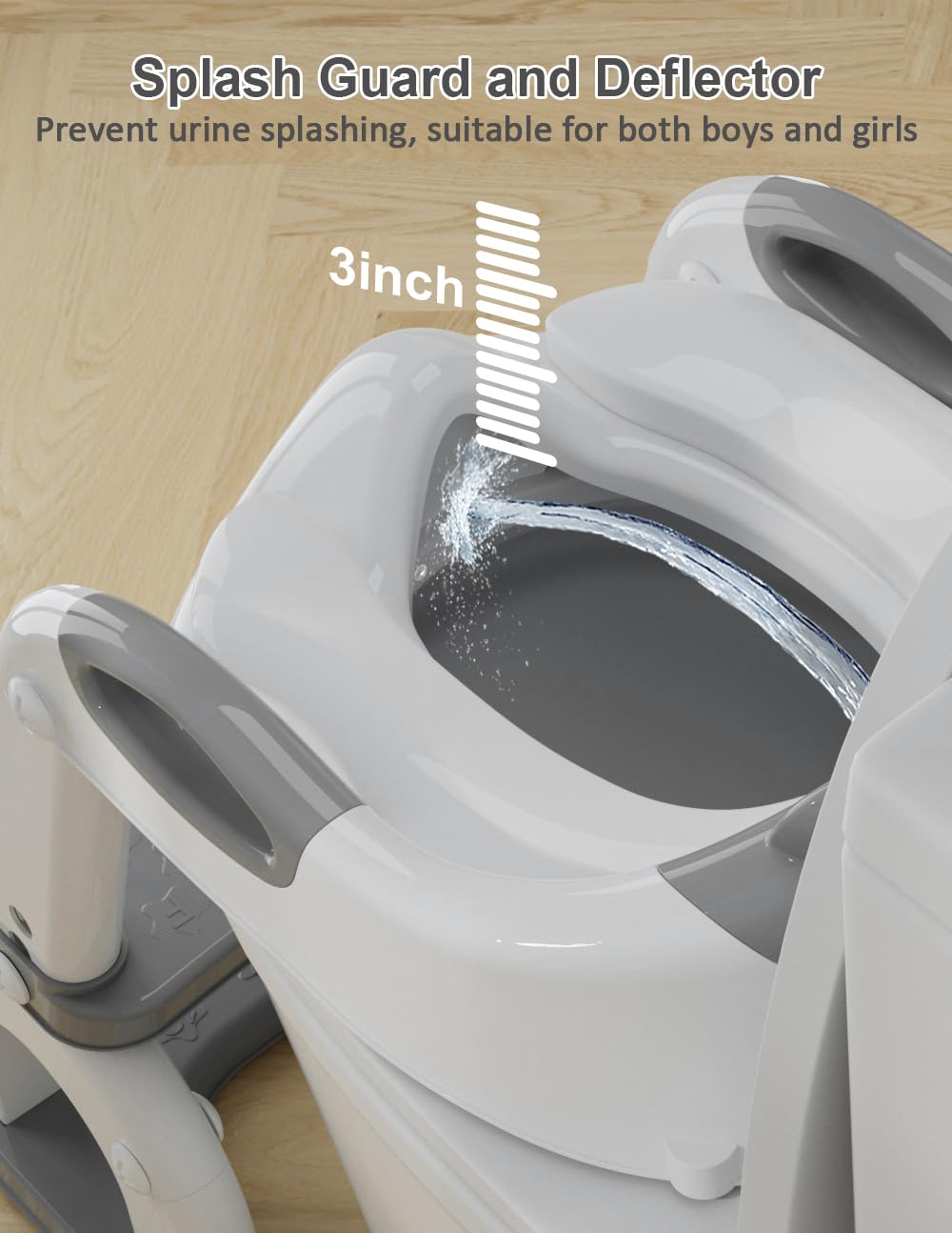 Koyosnier potty seat splash guard front view prevents spills.
