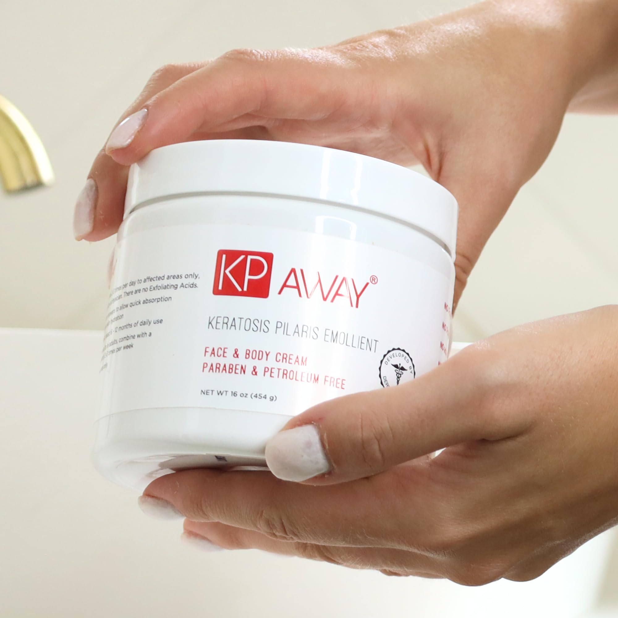 Close-up of soft, hydrated skin after using KPAWAY KP cream.