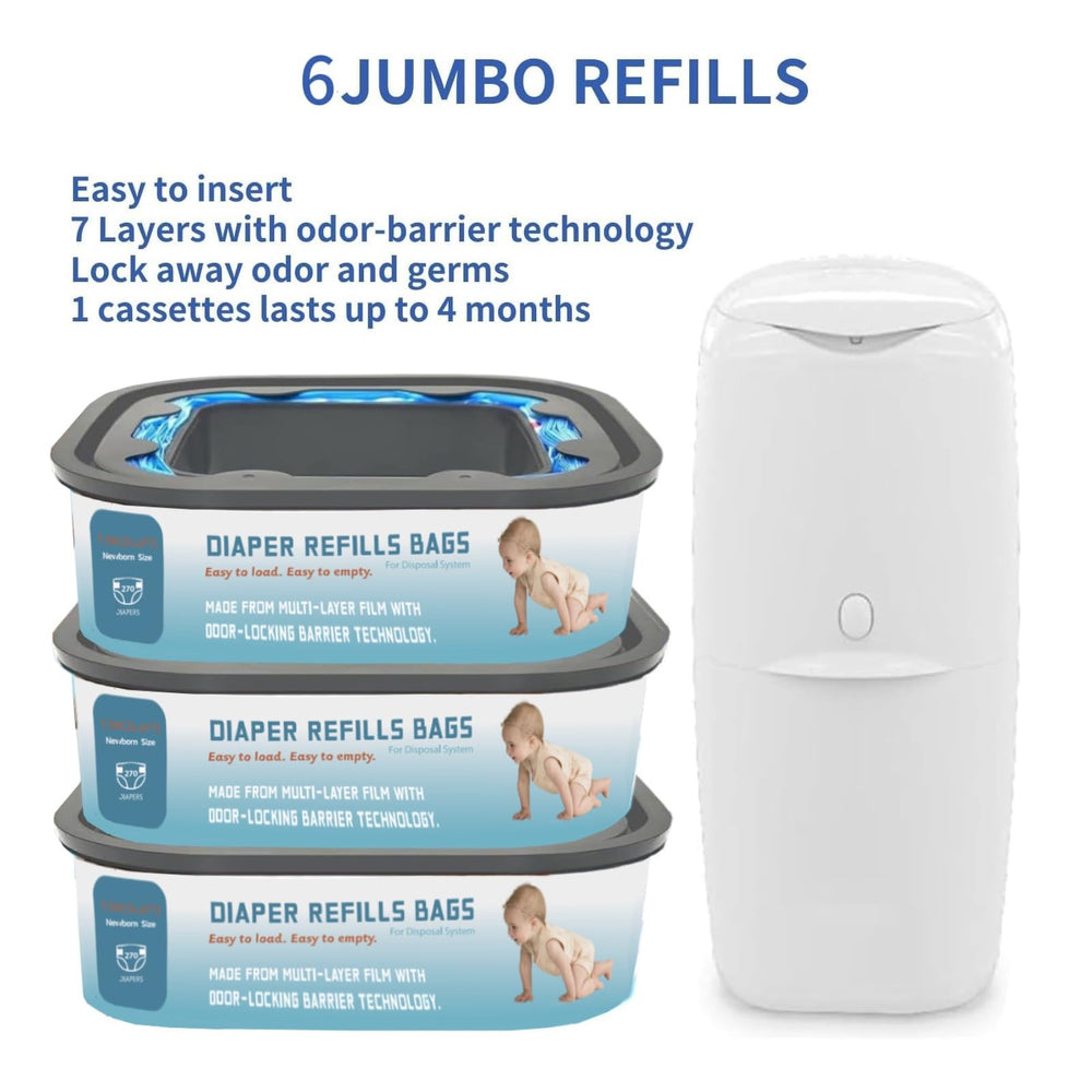 KPPTYTY leak-proof diaper pail bags keep disposal mess-free.