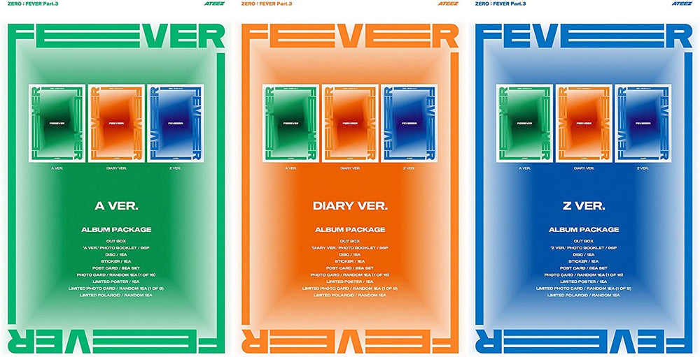 KQ Ent. ATEEZ ZERO: FEVER Part.3 photocards set showcases collectible images for fans.