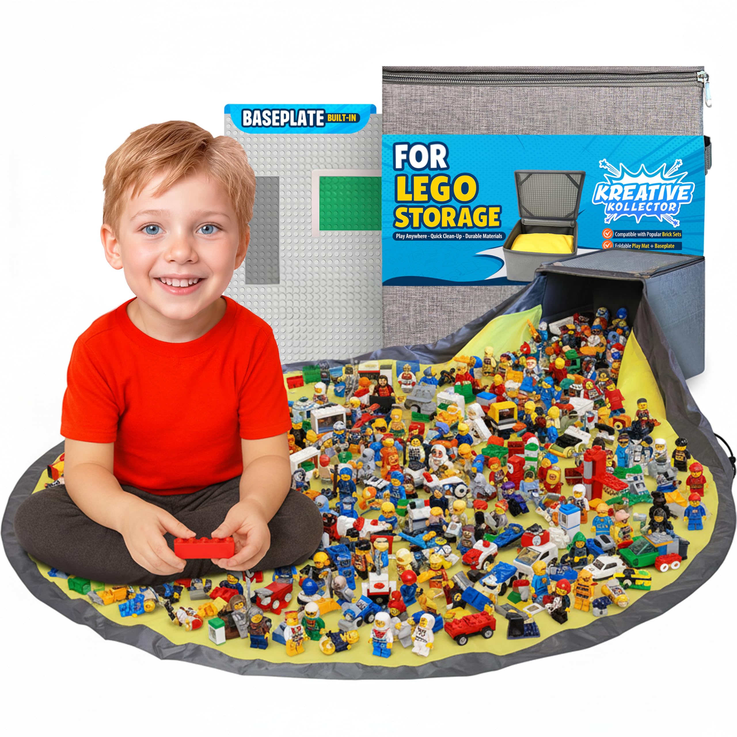 Kreative Kollector BrickCaddy folds into a play mat for quick cleanup