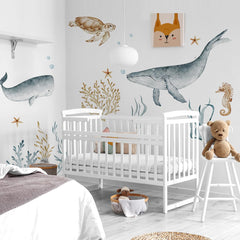 Kreleurs Ocean Wall Decals show starfish and coral with vibrant reef-inspired decor.